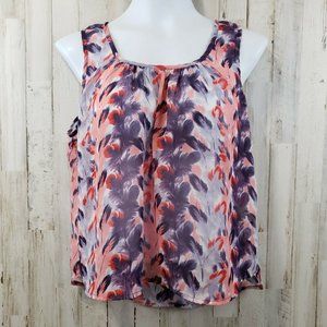5/$25 Truth Womens Top L Multi-Colored Floral Scoop Neck Zip Back Sheer Tank AL5